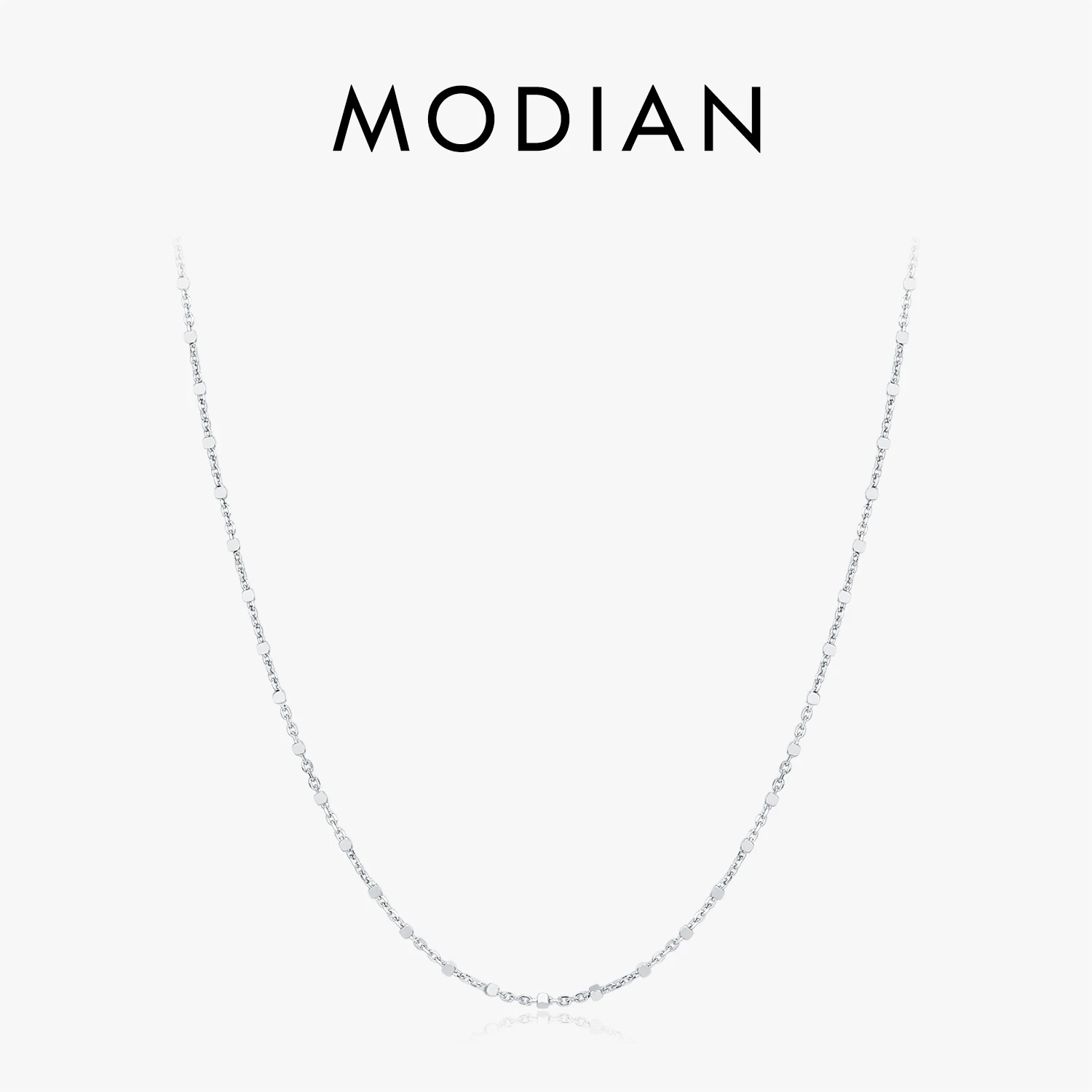 

MODIAN 925 Sterling Silver Basic Stackable Simple Geometric Link Chain Necklace For Women Girls OL Fine Jewelry