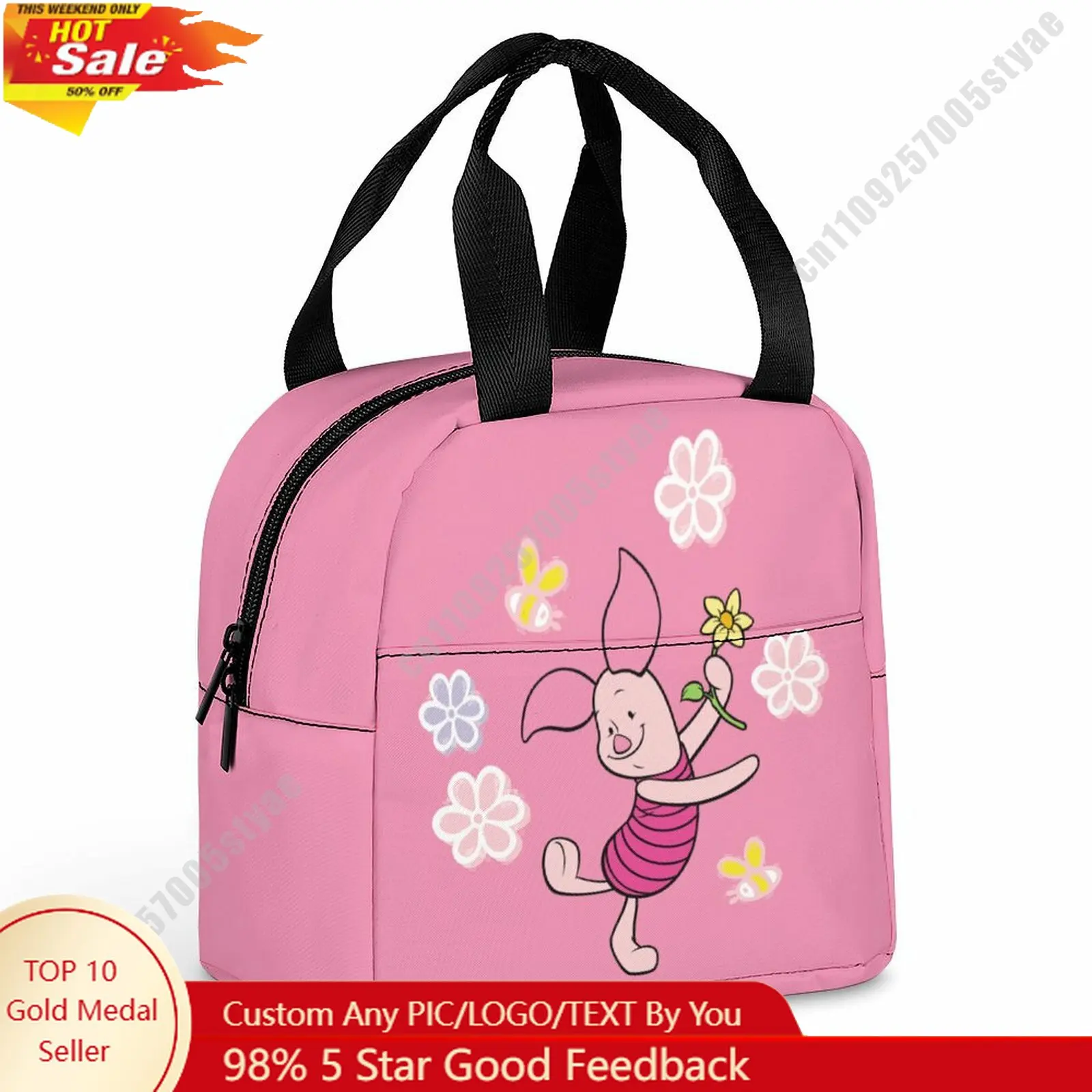 

Piglet Lunch Bag Disney Animal Patterns Bento Bag DIY Custom Text Photo Logo Portable Aluminum Foil Food Bag Cosplay