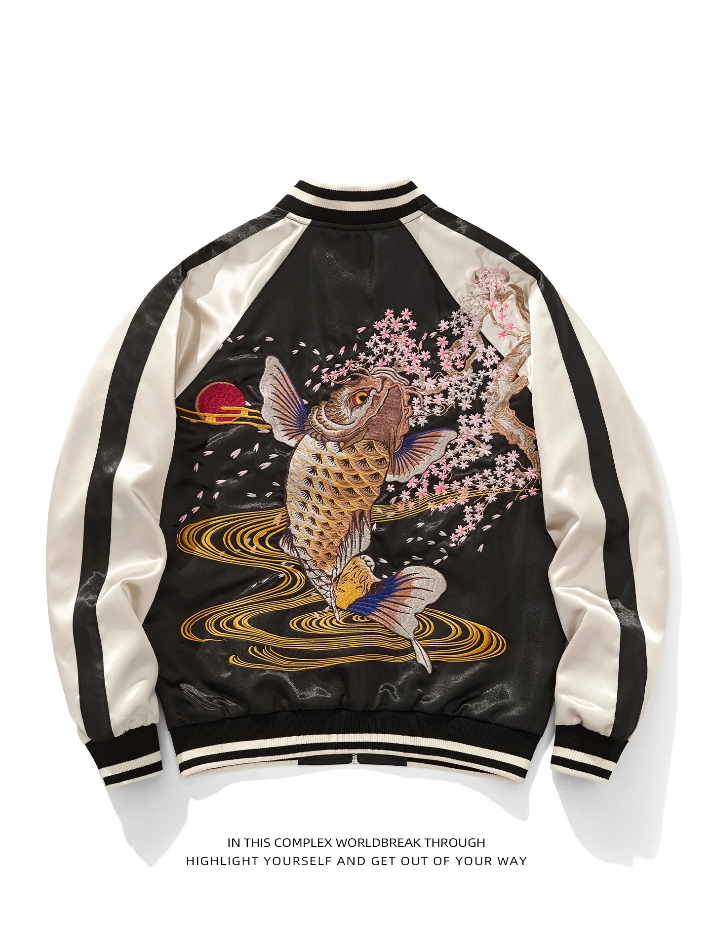 

Spring Autumn Embroidered Jaet Outerwear Cherry Blossom Carp Horizontal Yokohama Heavy Industry Baseball Flight Men's Clothing