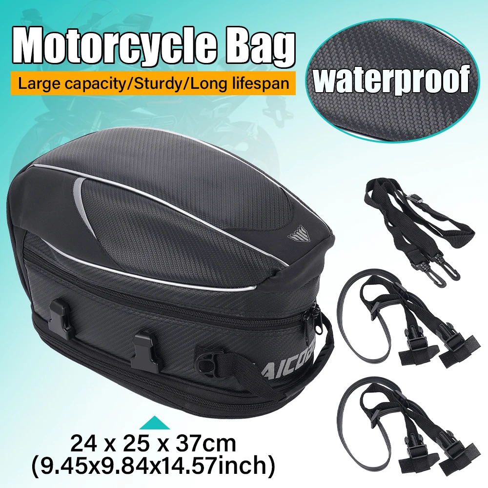 

Black Motorcycle Waterproof Tail Bag For Travel Riders' Luggage Large Capacity Saddle Bag For The Rear Seat