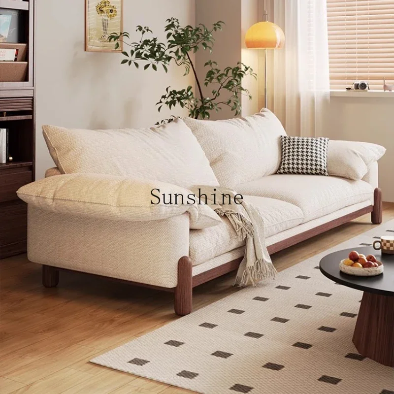 Japanese-style solid wood living room small apartment elephant ear cotton and linen fabric sofa  FT