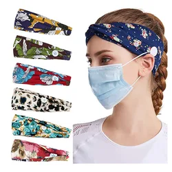 Brand Women's Floral Headband Casual Cotton Stretchy Headwrap for Girls Fashion Button Headband Face Mask Holder Ear Protectiion