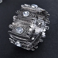 Punk Vintage Bracelet For Women Ancient Silver color Bohemia Concave Metal Rhinestones Crystal Bracelets & Bangles Jewelry Gifts