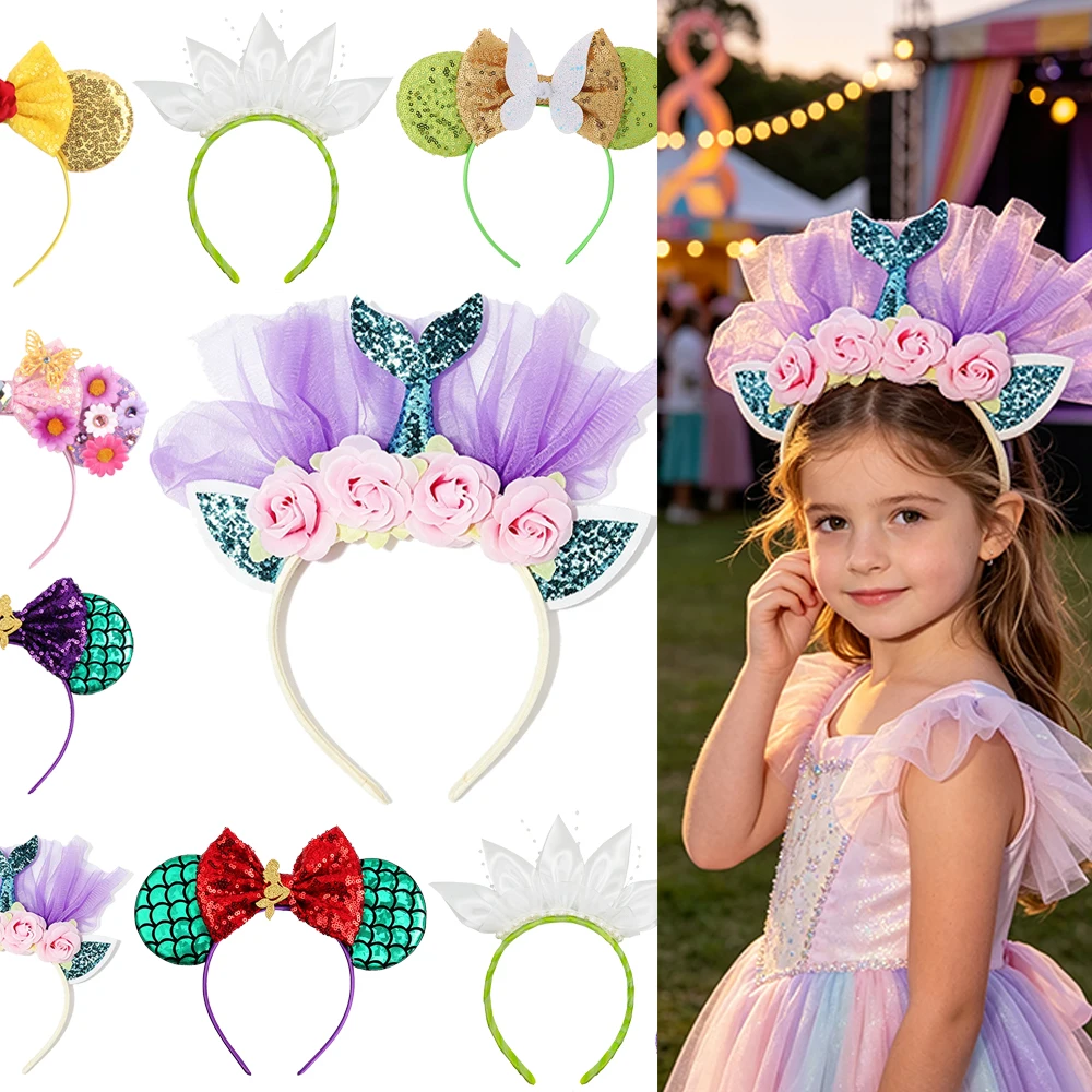 Kids Mermaid Party Headbands Multicolor Sequin Bow Hair Accessories Set Princess Dress Up Costume Headwear for Girls