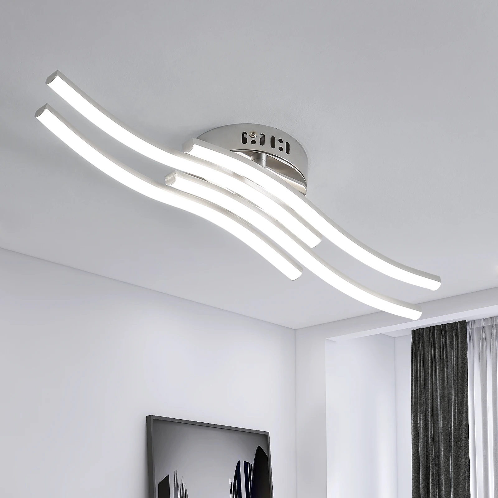 Moderne LED-Deckenleuchte, 4 integrierte Wellen-LED-Platten-Design-Deckenlampen, silberne Deckenbeleuchtung für Wohnzimmer, Schlafzimmer, Küche