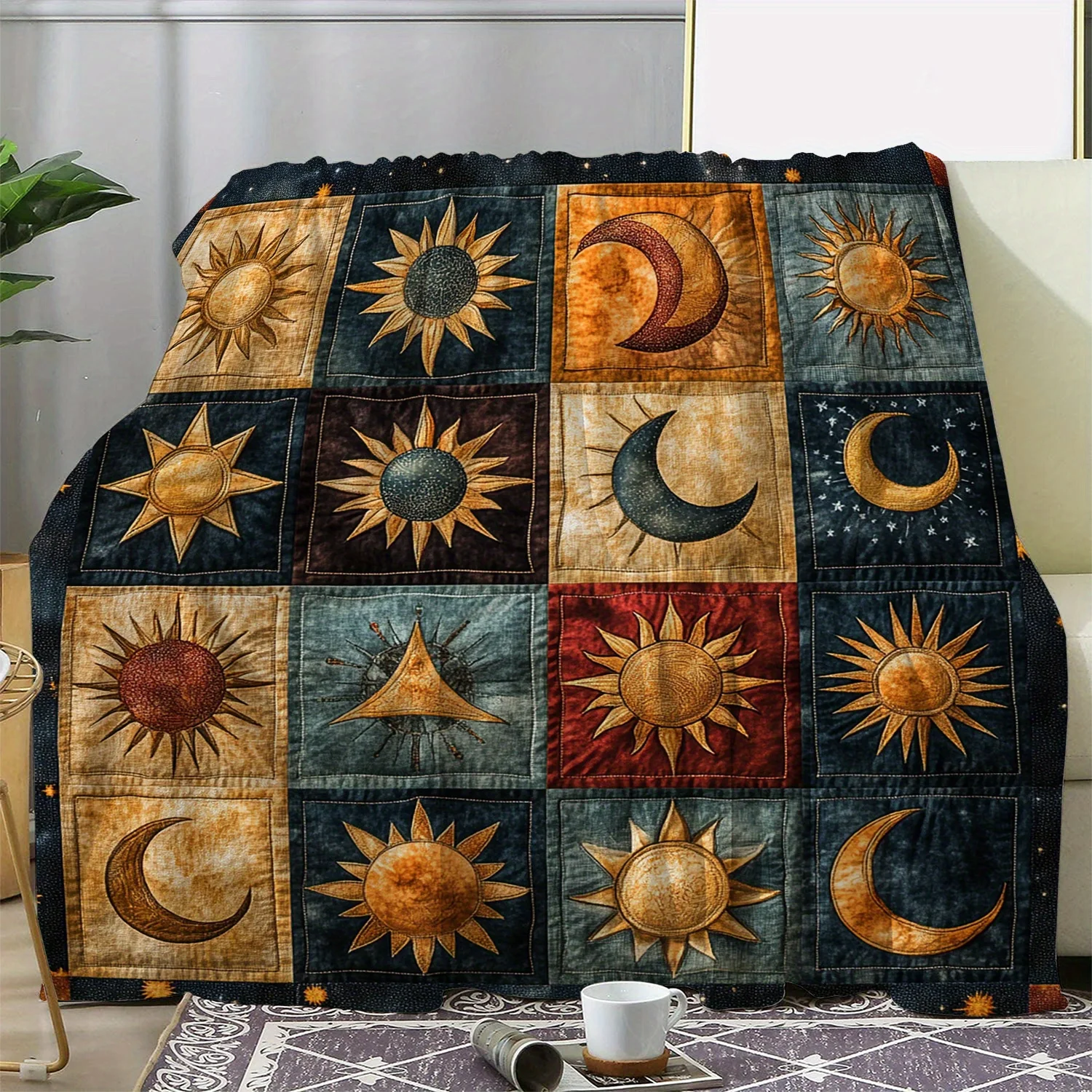 Sun Moon Stars Flannel Throw Blanket - Ultra Soft & Warm, Versatile for Couch/Bed/Travel, Cozy All-Season Gift Idea