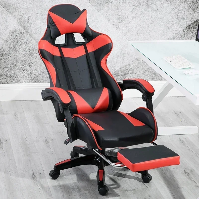 Gaming Chair PVC Household Armchair Ergonomic Computer Office Chairs Lift and Swivel Function Adjustable Footrest