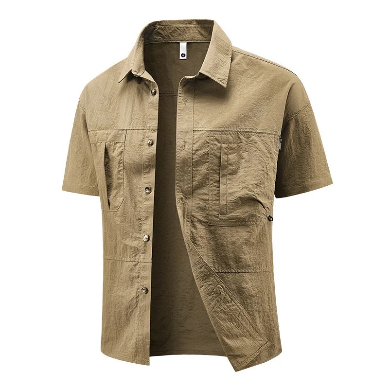 

Men's Summer Short Sleeve Casual Fashion Loose Workwear plus Size Breathable Shirt with Youth Collar Half Sided Trendy