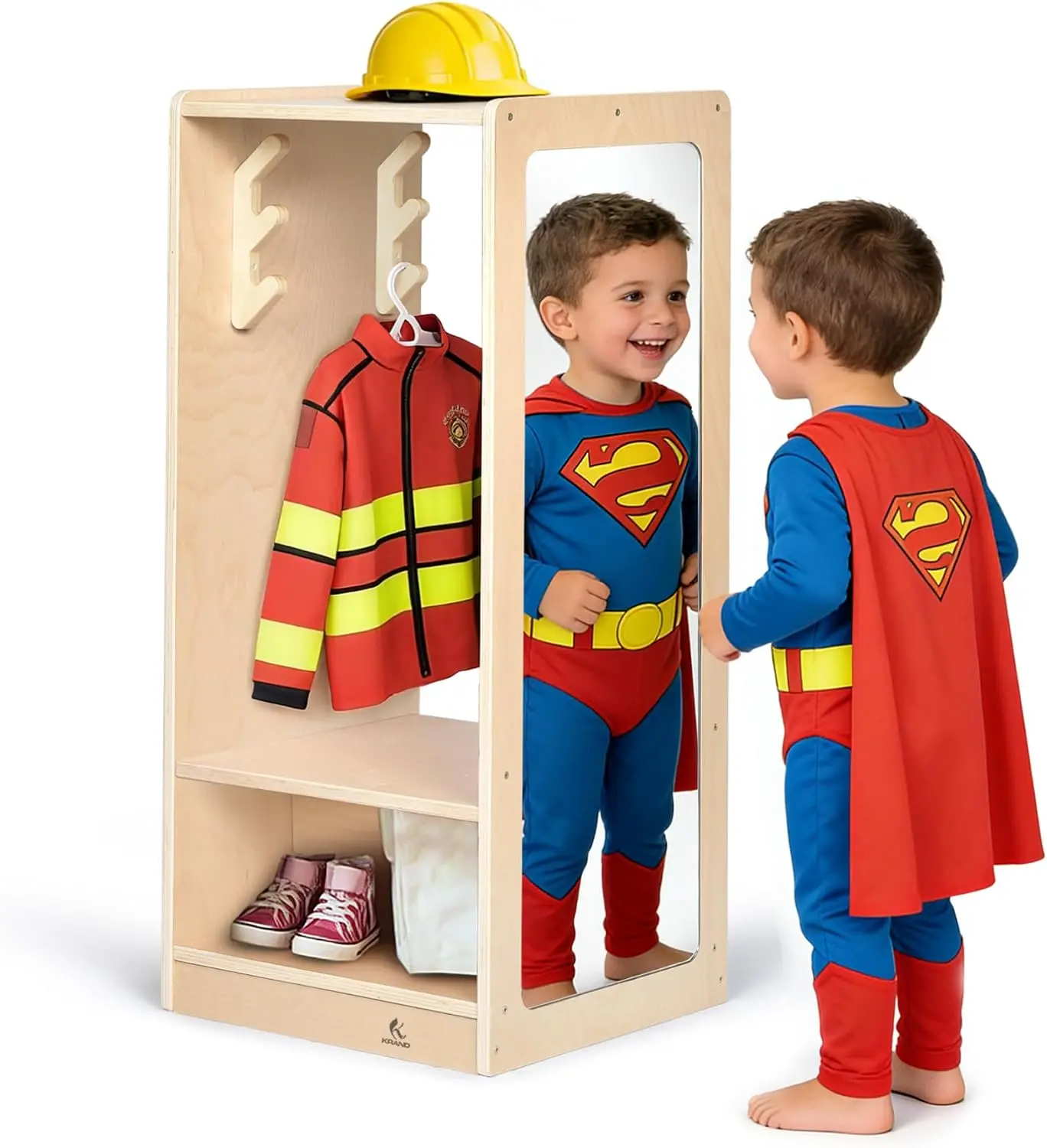 Kids Compact Dress Up Center w/Mirror and 2-Set of 3-Hook Hangers