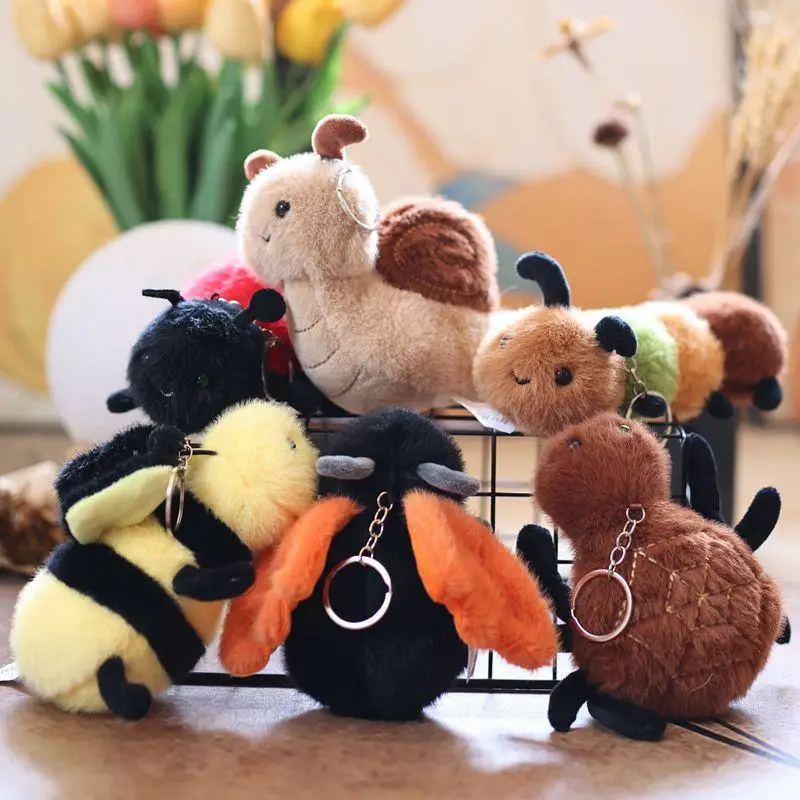 S 1PC Small  Plush Toy Doll Keychain Creative Stuffed Doll Bag Pendant Cute Snail Bee Keyring Birthday Gift