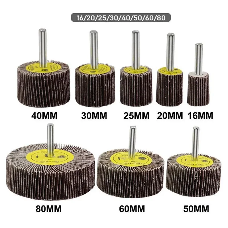 Durchmesser 80 # 6 mm Zubehör Drehwerkzeug Schleifen Polieren Schleifpapier Lamellenradkopf mit Dorn für Dreh-Minibohrer – Detail 5