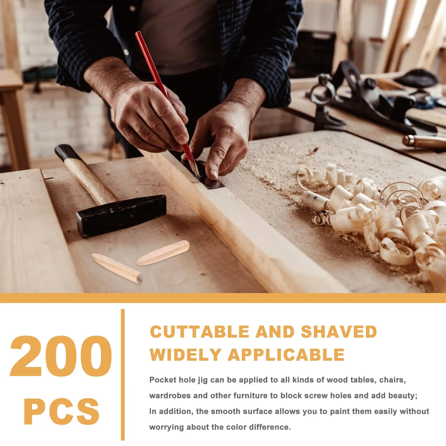 AASS-200 paquetes de tapones para agujeros de bolsillo, pasadores de madera maciza, plantilla para agujeros de bolsillo, tapones de madera de grado de pintura, tapones de Hardware, relleno de agujeros de madera