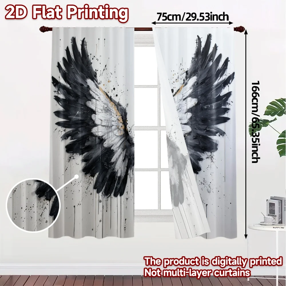 2pcs, 2D FLAT PRINTING Curtains (Without Rod) Wings Contrast Popular Curtain Cloth Prints Light Filtering Curtains Decorations
