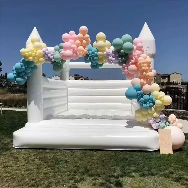 White Inflatable Bounce House for Kids Outdoor Jumping Castle Wedding Party Decoration European Style Air Blower Included