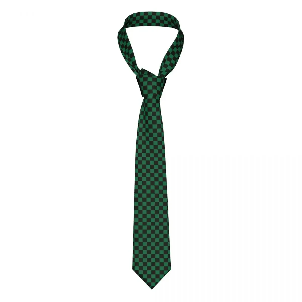 Fashion Black And Cadmium Green Checkerboard Ties for Party Custom Men Geometric Plaid Neckties