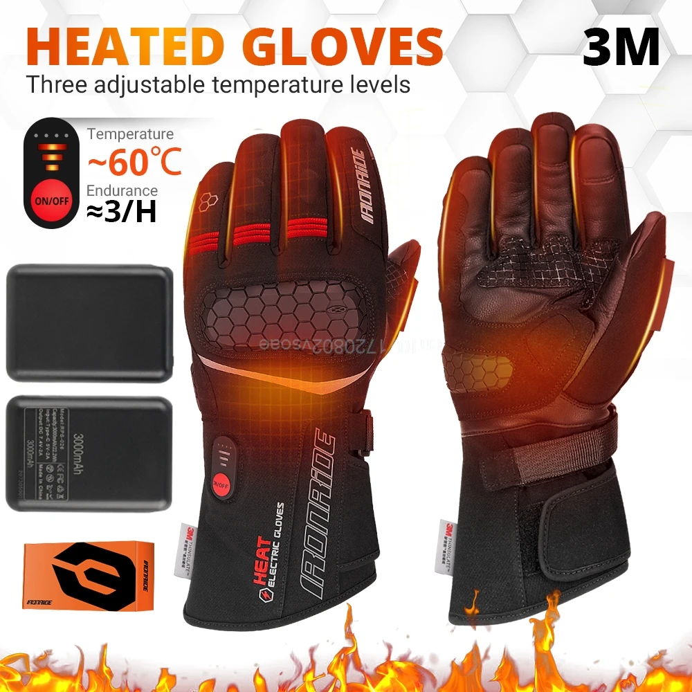 

Зимние перчатки с подогревом для мотоцикла, снегохода, теплые зимние лыжные перчатки с сенсорным экраном и подогревом, водонепроницаемые термоперчатки с электрическим подогревом