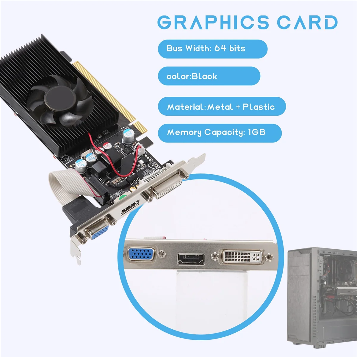 AA84 GT210 1GB DDR2 64Bit Graphics Card PCIE 2.0 GPU HDMI-Compatible DVI VGA Desktop Video Card