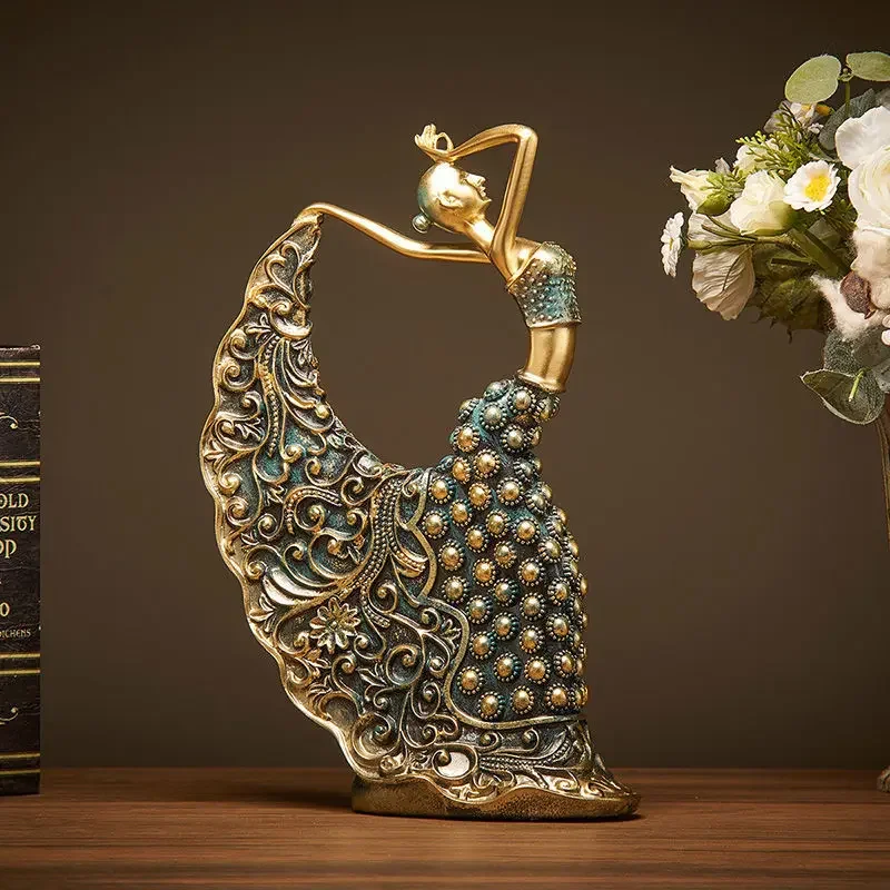 

Creative Peacock Dancing Girl Desktop Ornament Living Room Entryway Wine Cooler Home Decor