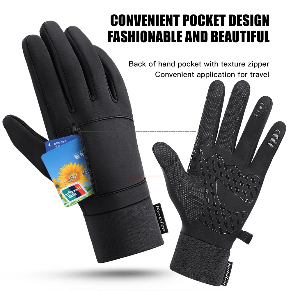 1 Pairs Winter Gloves Mens Touchscreen Non-Slip Unisex Waterproof Windproof Warm Cycling Cold Gloves Fashion Zipper Sports Glove