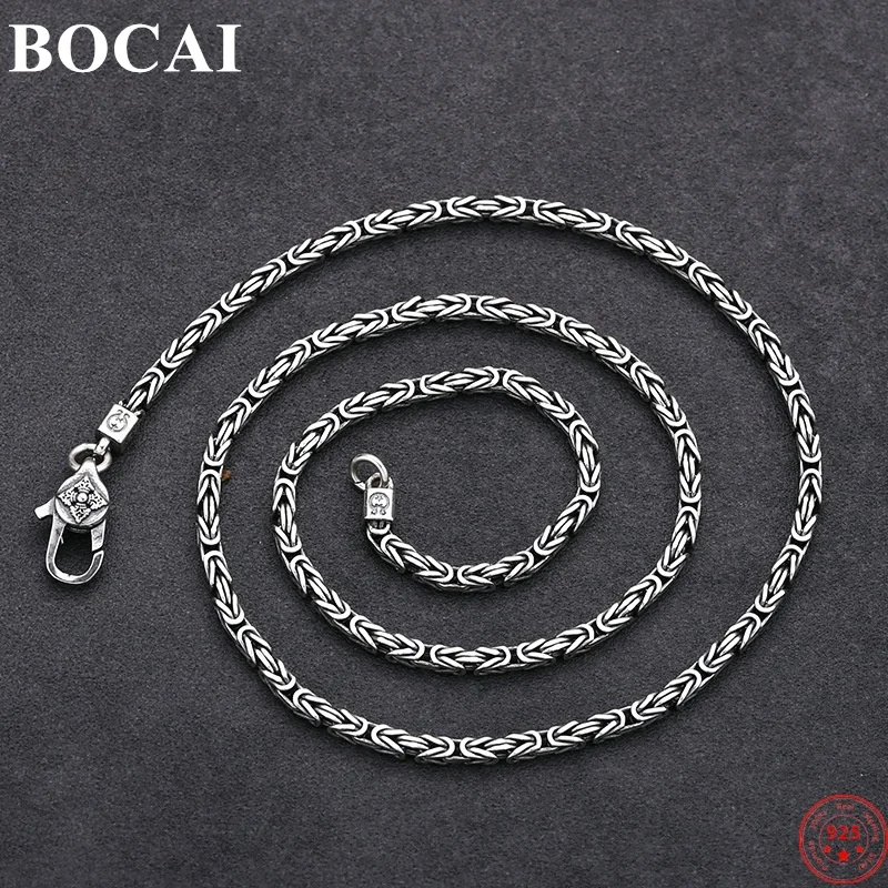 

BOCAI S925 Sterling Silver Necklace for Women Men New Fashion Vajra Pestle Ancient 3mm Thick Twist-chain Jewelry Free Shipping