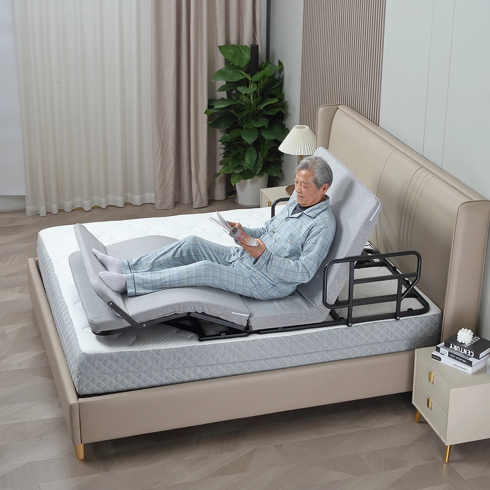 Nursing Backrest Support, Heavy Duty Metal Frame Electric Adjustable Bed Base, Elderly Auxiliary Lifter Wake up Care Bed