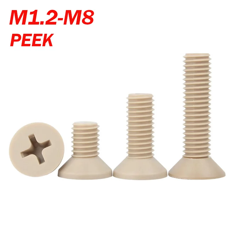 PEEK Cross Phillips Flat Countersunk Head Screw Bolts M1.2 M1.4 M1.6 M2 M2.5 M3 M4 M5 M6 M8 Plastic Flat-head Bolts Insulation