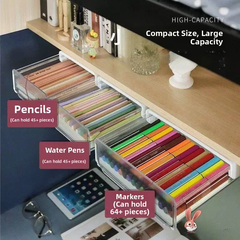 Invisible Drawer under Table Transparent Adhesive Dustproof Storage Box Love Beige Noor Brand Bag Accessories