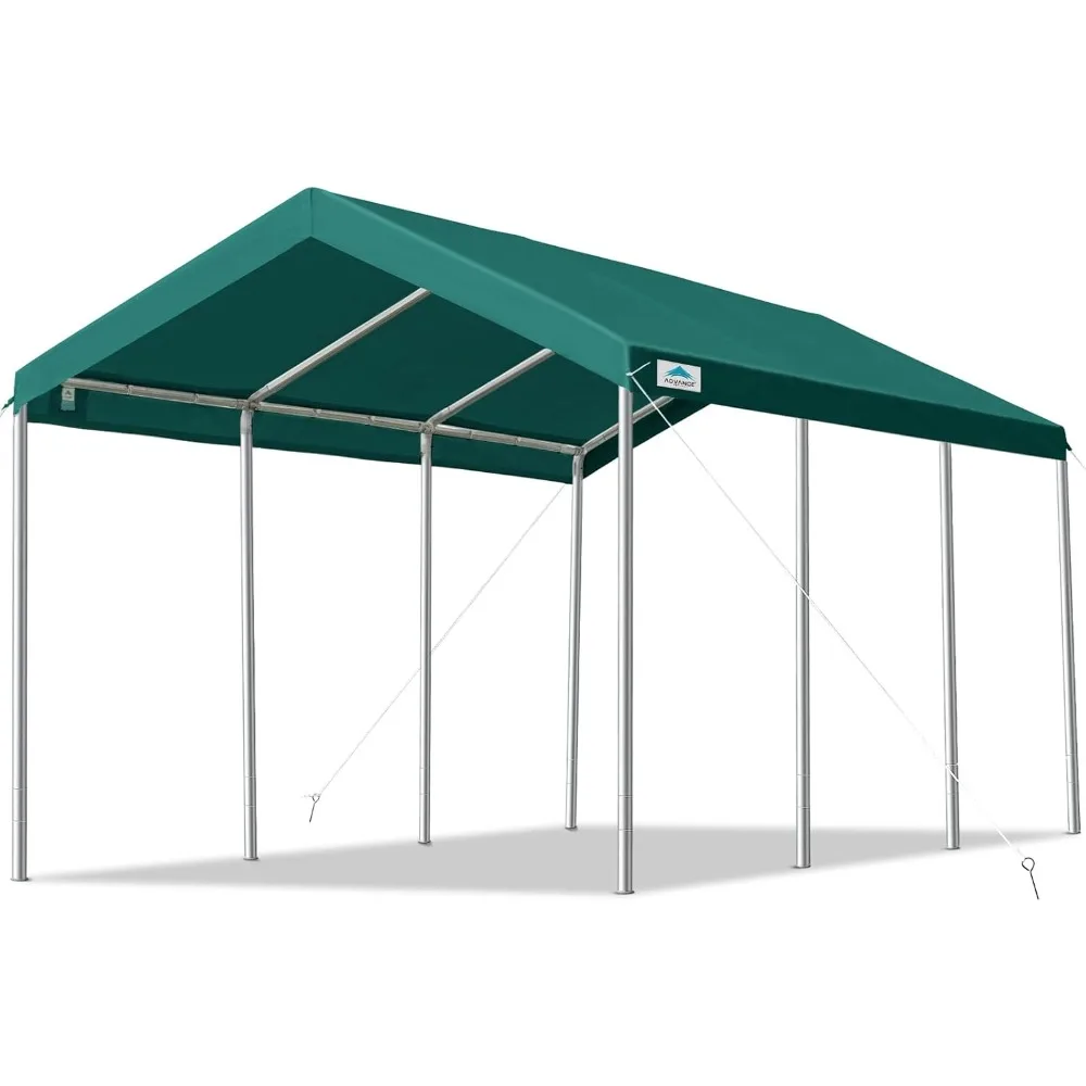 

10x20 ft Heavy Duty Carport, Adjustable Height Garage Car Canopy Party Tent Boat Shelter, Green