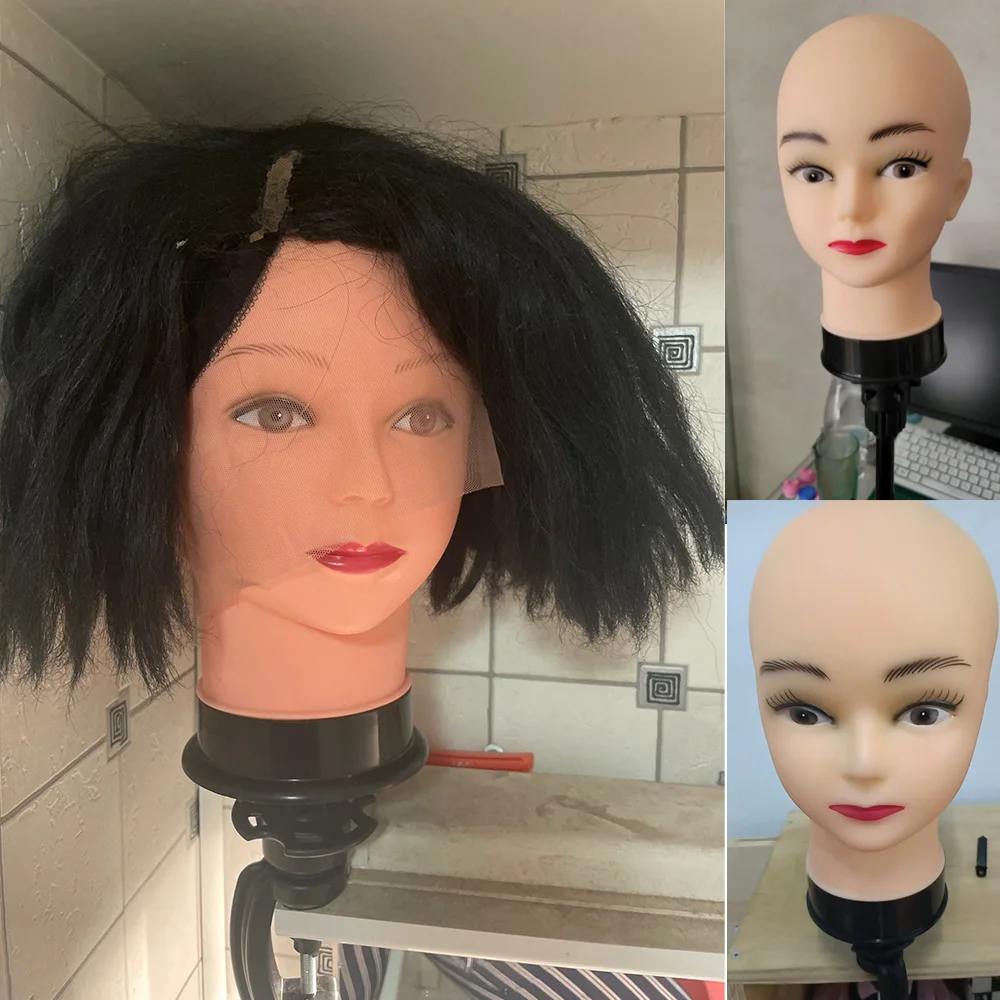 Kaal Mannequin Training Hoofd Met Standaard Statief Afrikaanse Oefenpop Hoofd Met Stand Verstelbare Pruik Statief Krijgen T Pins Pruik Installeren kit