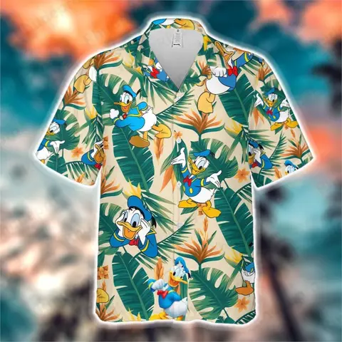 Disney Donald Duck Cowboy Hawaiian Shirts Men Women Short Sleeve Shirts Summer Hawaiian Shirts Casual Beach Shirts Harajuku Tops