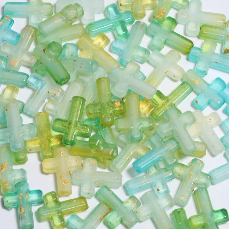 50pcs 12x15mm Christmas Color Cross Acrylic Beads Golden Frosted Spacer Beads For DIY Bracelet Earrings Pendant Jewelry Making