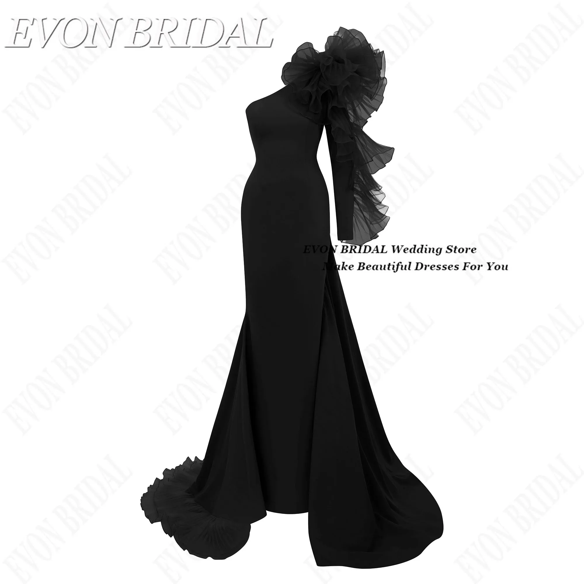 

Черное вечернее платье русалки по индивидуальному заказу на одно плечо с 3D цветами Вечерние платья знаменитостей Саудовская Аравия Пром платья EVON BRIDAL
