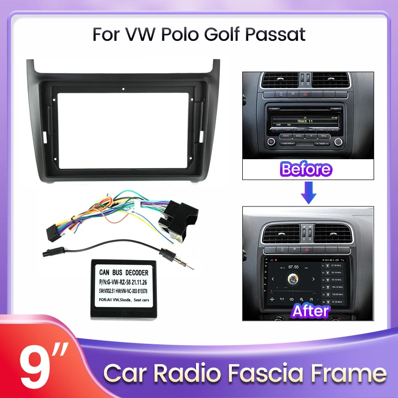 

9-дюймовая рамка-адаптер для автомагнитолы для VW Volkswagen Polo 5 Golf Passat Sedan, панель для установки стереосистемы на приборную панель, аксессуар