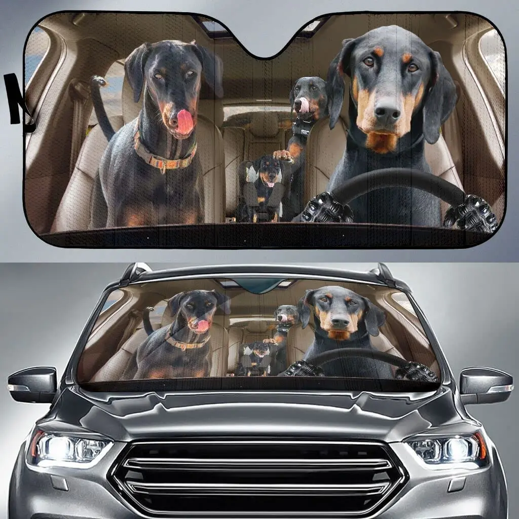 Dobermann Team Bestie Driving Sunshade for Car Windshield, Dog Lovers Gifts, Havanese Mom Gifts, Uv Protector Front Window Sun C