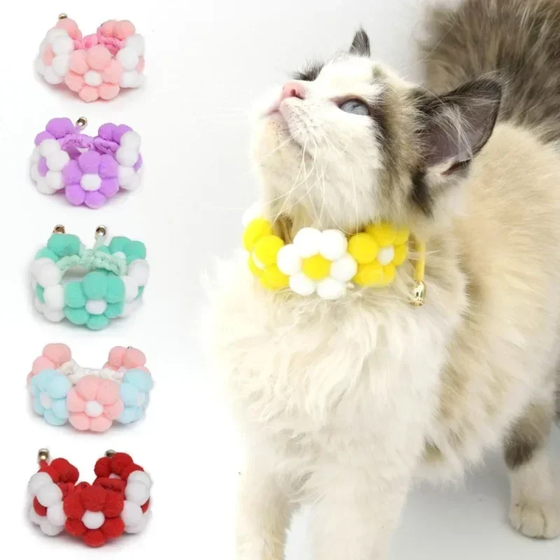 Pet Dog Bow Tie Collar Rainbow Flower Hair Ball Necklace Collar Pet Dog Cat Bowties Neckties Decoration Dog Grooming Accessories