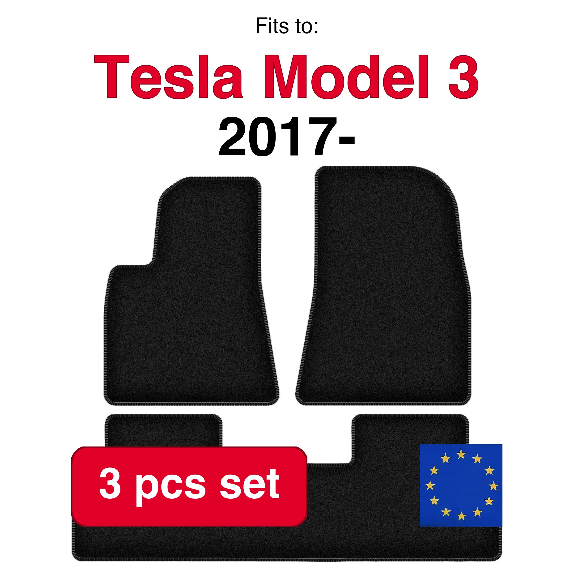 Image of Velour-Teppichset für Tesla Model 3 Limousine (2017-) - Schwarz (3-teilig) passgenaues Auto-Fußmattenset
