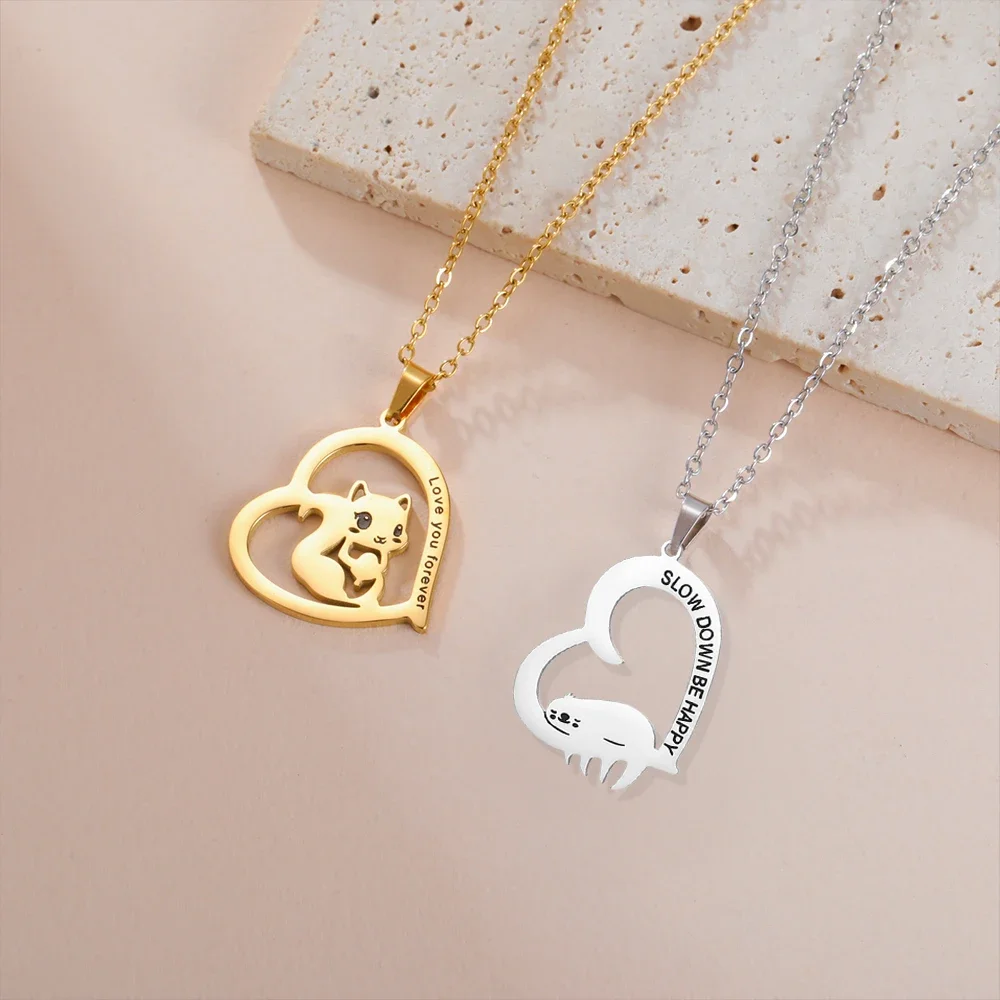 HIPEE Lovely Squirrels Sloths Pendant Necklace Stainless Steel Animal Necklace