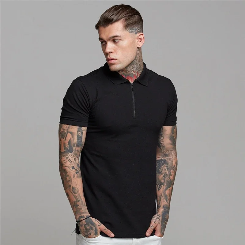 Mens Summer Solid Polo Shirt Short Sleeve Slim Fit Polos Fashion Streetwear Tops Men Cotton Fitness Sports Casual Golf Shirts