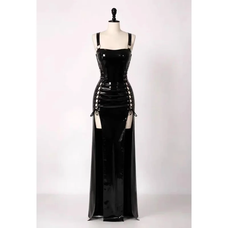 Natural latex long skirt with high slit, customizable