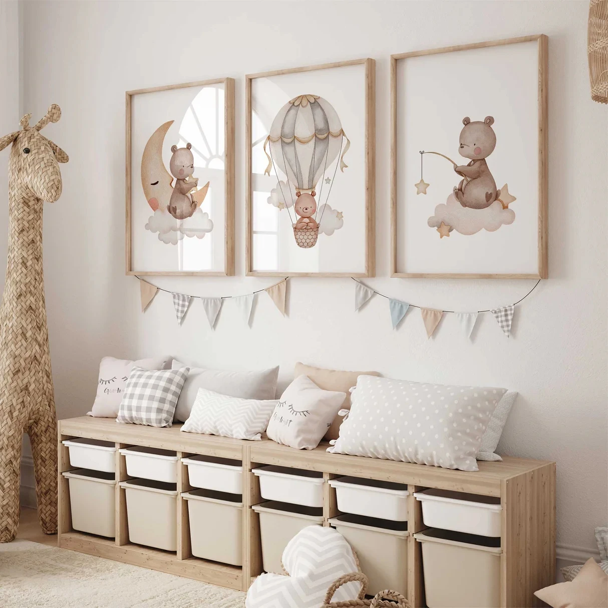 3pcs Cartoon Bear Nursery Wall Art Print Canvas Painting Poster Picture For Living Room,Bedroom,Kids Room Home Decor
