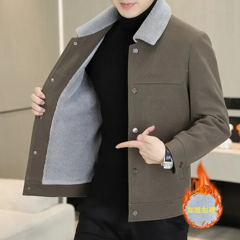 

Autumn Winter Lamb Wool Jacket Men's Thick Warm Coats Flip Over Collar Casual Business Overcoat Social Streetwear Men Clothing