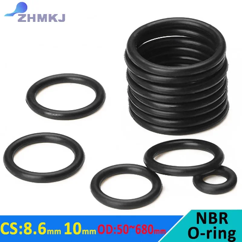 

NBR O Ring Seal Gasket Thickness CS8.6mm 10mm OD50~680mm Black Nitrile Butadiene Rubber Spacer Oil Resistance Washer Round Shape