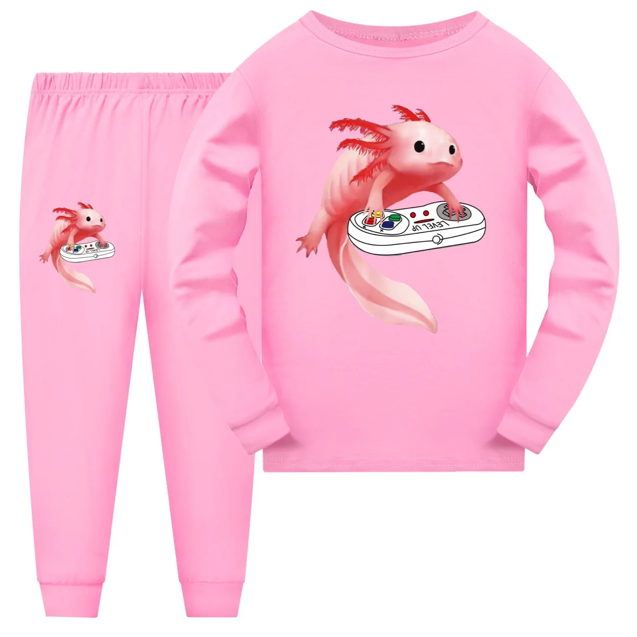 New  Axolotl Fish Clothes Kids T-shirt Sweatpants 2pcs Set Baby Girls Long Sleeve Pajama Sets Boys Spring Sleepwear1532