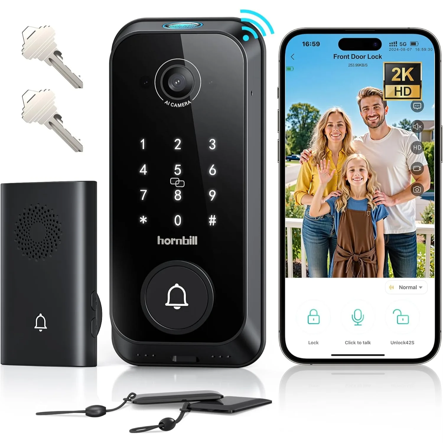 

Video Smart Lock with Camera, 4-in-1 Ring+2K Camera+Doorbell+Fingerprint Keyless Entry Door Lock, Built-in WiFi Deadbolt,