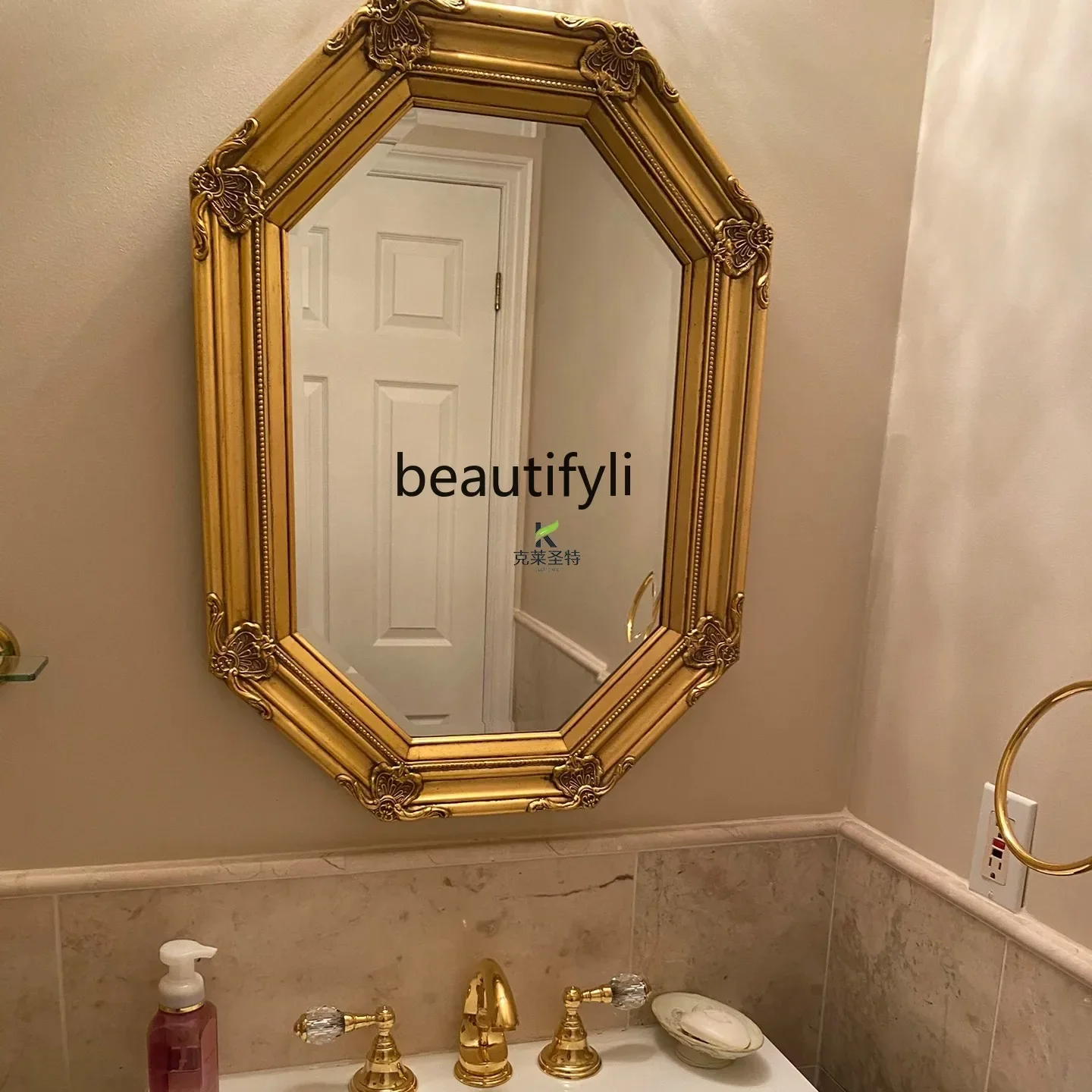 

French retro bathroom mirror wall-mounted American home makeup mirror living room decorative mirror6239