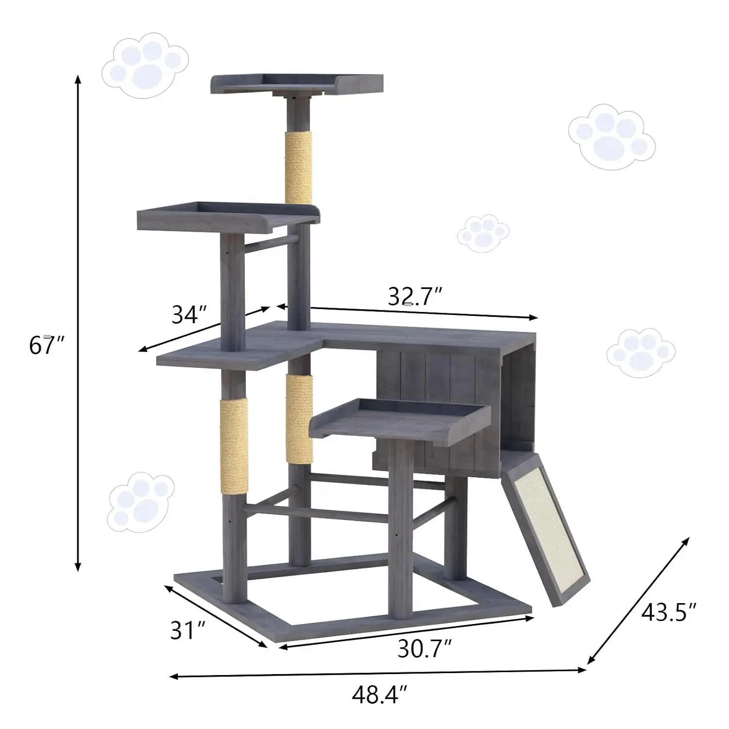 Outdoor Cat Tree Large Cats Weatherproof Solid Wood 48