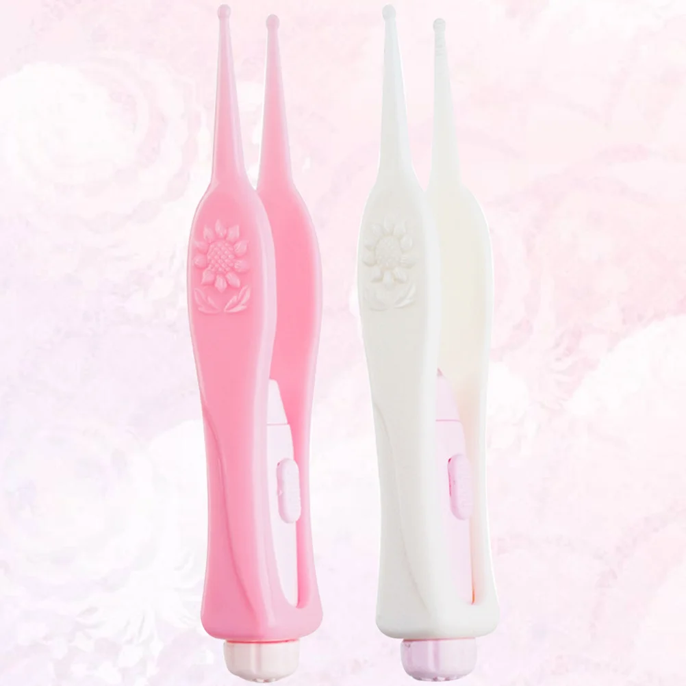2 Buah Alat Penghilang Kotoran Telinga Plastik Fleksibel LED Portabel Terlihat untuk Bayi Balita Pembersih Telinga Putih Merah Muda