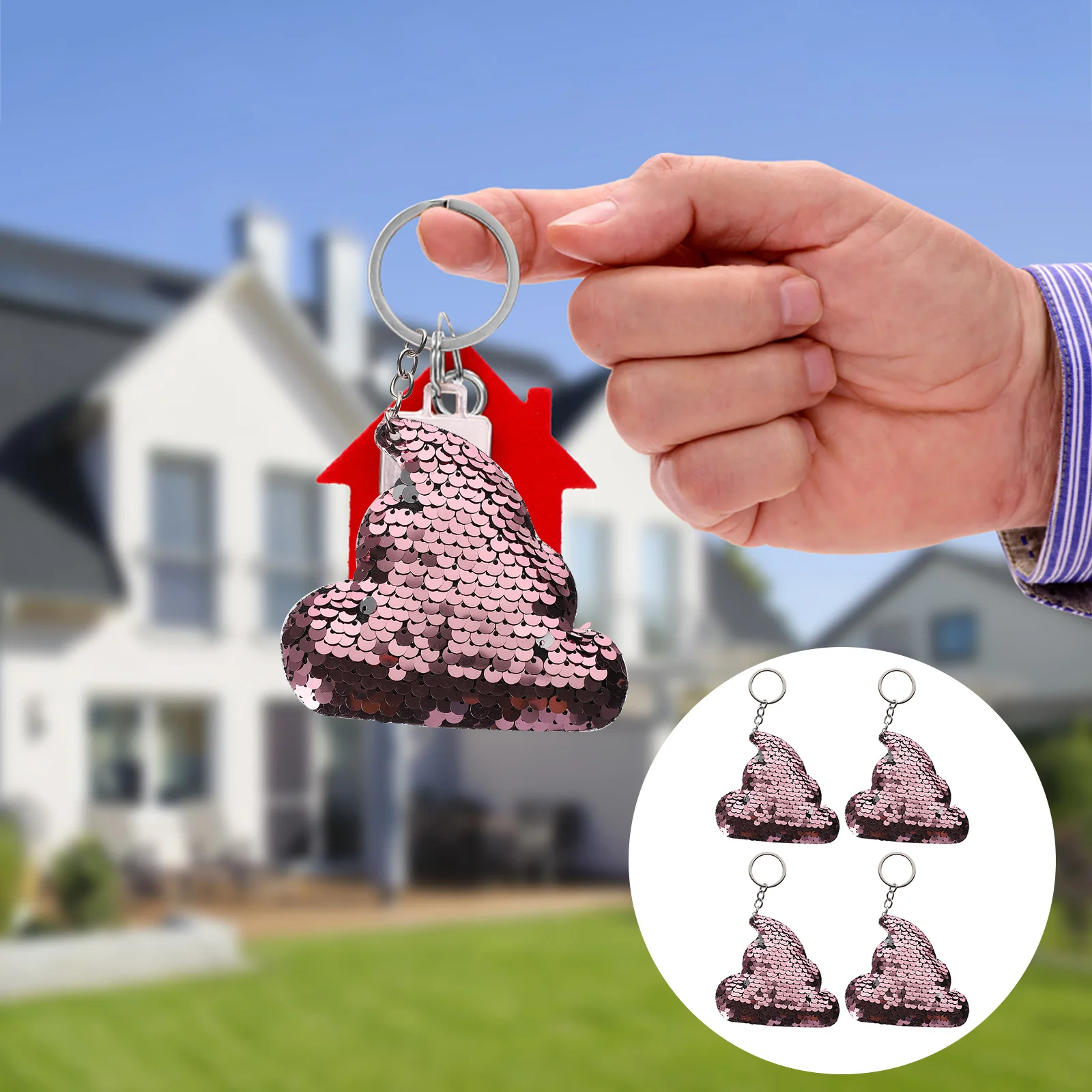 4 Pcs Poop Keychain Creative Bag Hanging Ornament Pendants Keys Decorations Sequins Backpack Car Pendents Lovers
