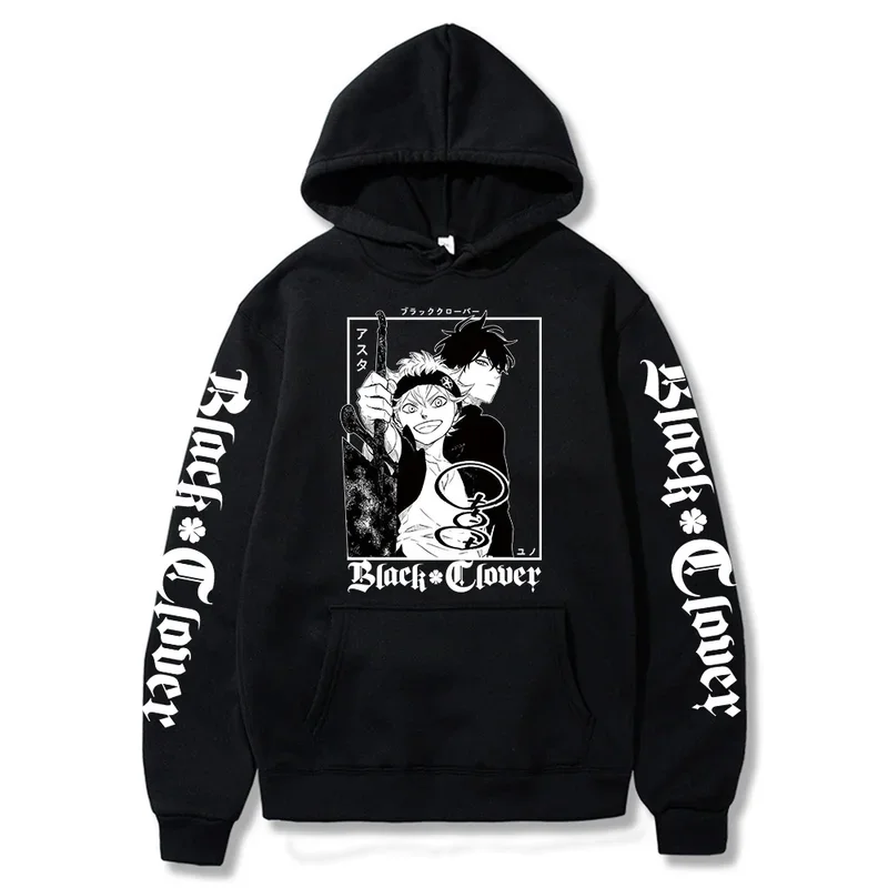 Funny Anime Black Clover Yuno Grinbellor & Asta Men's Hoodies Harajuku Cartoon Long-Sleeved Hip Hop Fashion Sweatshirts Women