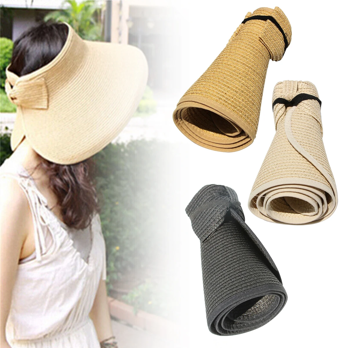 

Summer Visors Hat Women's Foldable Sun Hat Wide Large Brim Beach Hats Straw Hat chapeau femme Beach UV Protection Cap